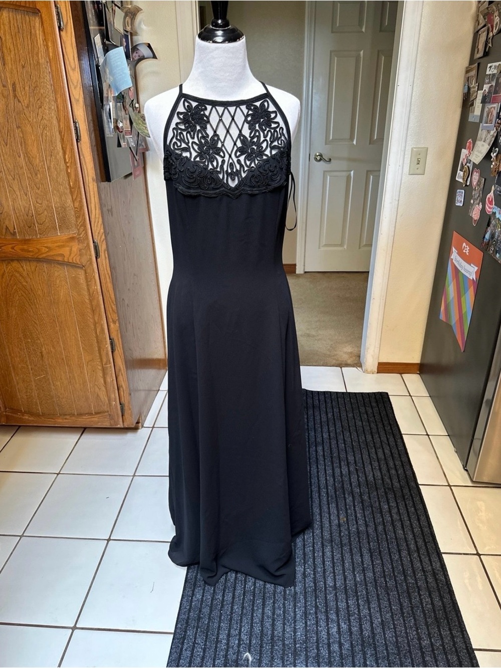 Vintage Scott McClintock Size 10 Black Beaded Lace Illusion Formal Maxi Gown